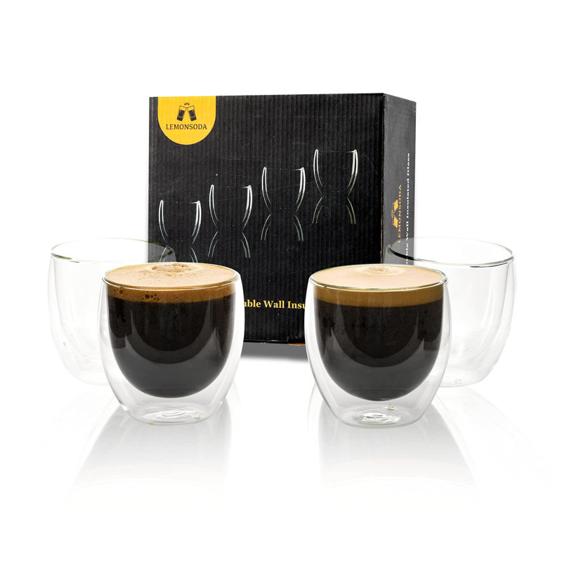 8.5oz Double Wall Insulated Glass Coffee Mugs Set of 4