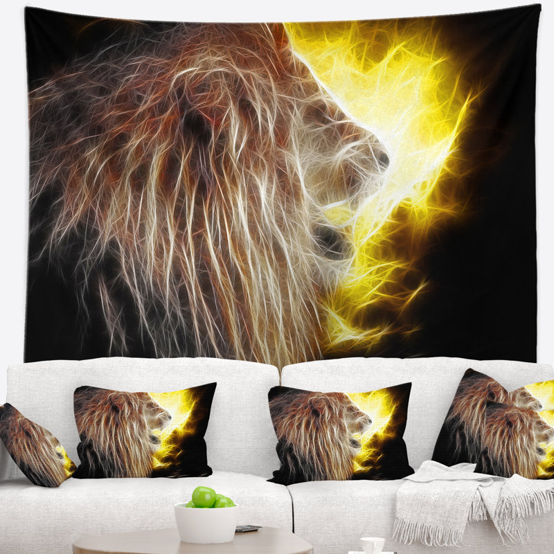 Lion avec feu de tapisserie Animal, H 32 po x l 39 po