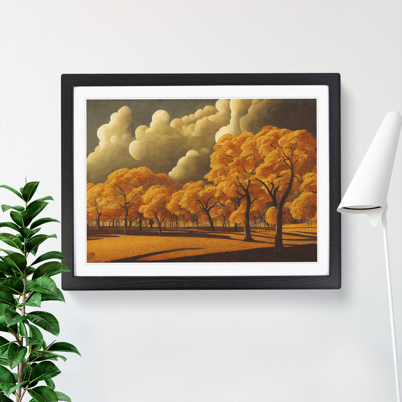 A Heartwarming Autumn Forest - Single Picture Frame Print, 46cm H x 64cm W x 2cm D, Black