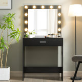 Elegant Black Vanity Desk with Mirror & Adjustable Lights, Large Drawer Dressing Table with 3 Modes
