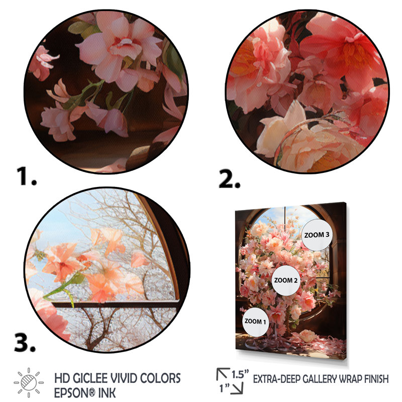 "Pink Wreath", impression romantique sur toile encadrée, Noir, H 32 po x l 16 po x P 1 po