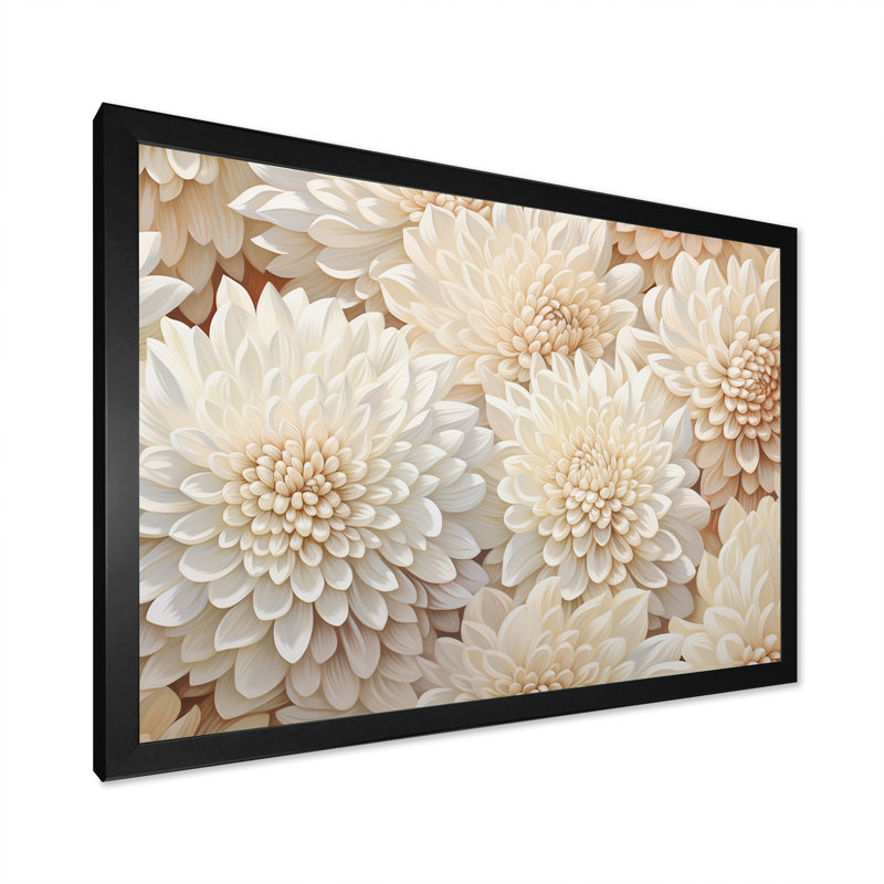 «Pure White Chrysanthemums Mosaic I», reproduction sur toile, Cadre simple noir, H 16 po x l 32 po x P 1 po