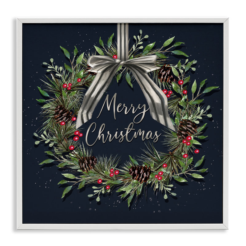 Couronne de Noël suspendue avec un arc, estampe numérique, conception par Elizabeth Tyndall, H 17 po x l 17 po