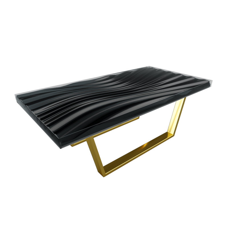 Wave Solid Wood Coffee Table, Black, Gold Plated