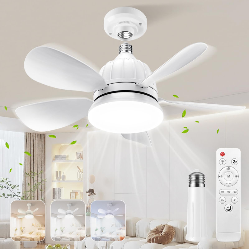 Petit ventilateur de plafond 18 pouces avec lumière et télécommande, Blanc, Blanc