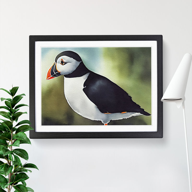 Captivating Puffin Bird - Framed Print, 25cm H x 34cm W x 2cm D, Black
