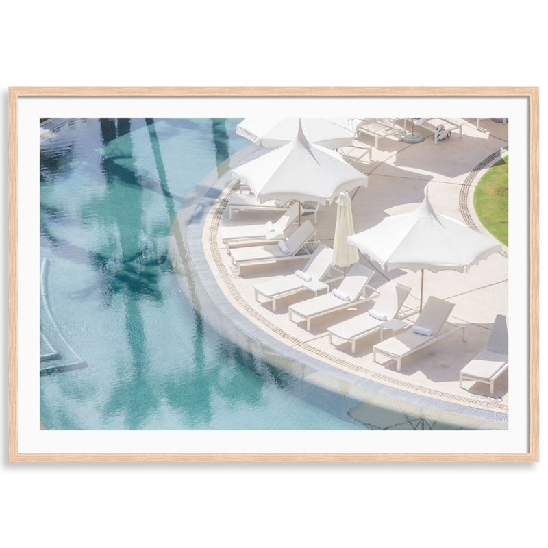 Lounging Poolside Print by Carly Tabak, 25" W x 18" H, Natural Wood
