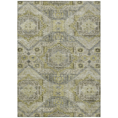 Machine Washable Indoor/Outdoor Xhevrie Khaki Rug
