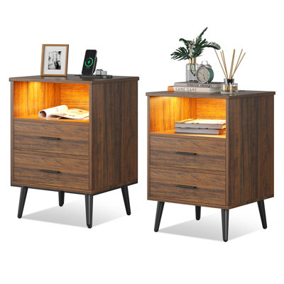 17.7" W 2-Drawer LED Nightstand