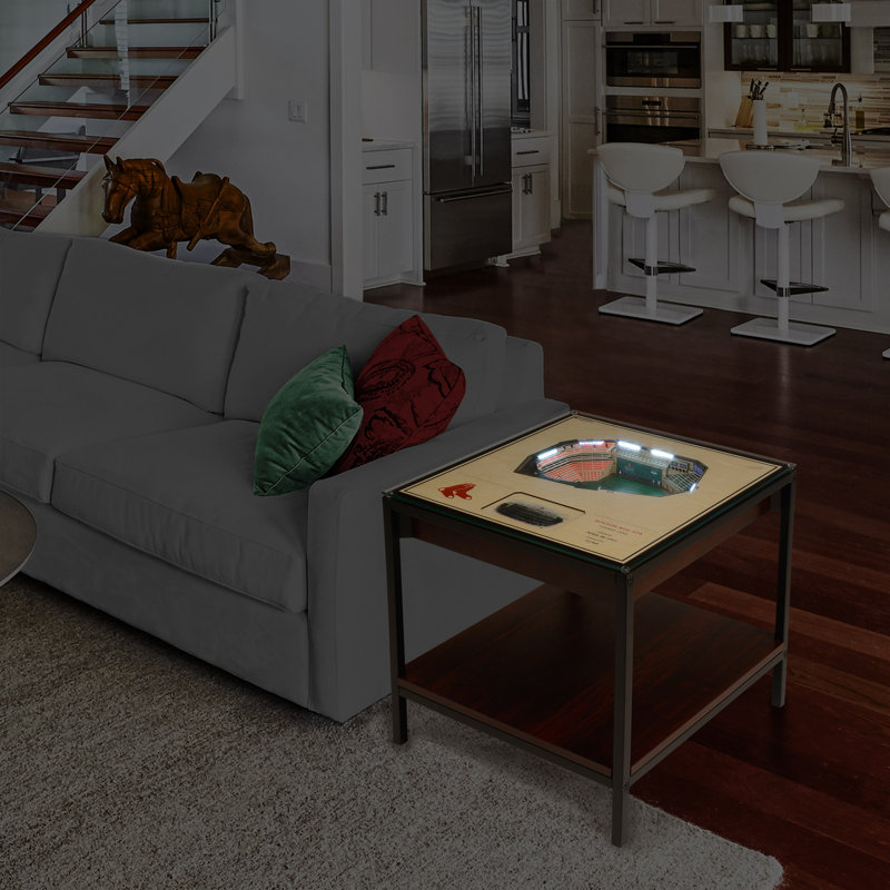 Glass Top End Table, Cleveland Indians, Green/Brown, 22.25" H x 23" W x 22" D
