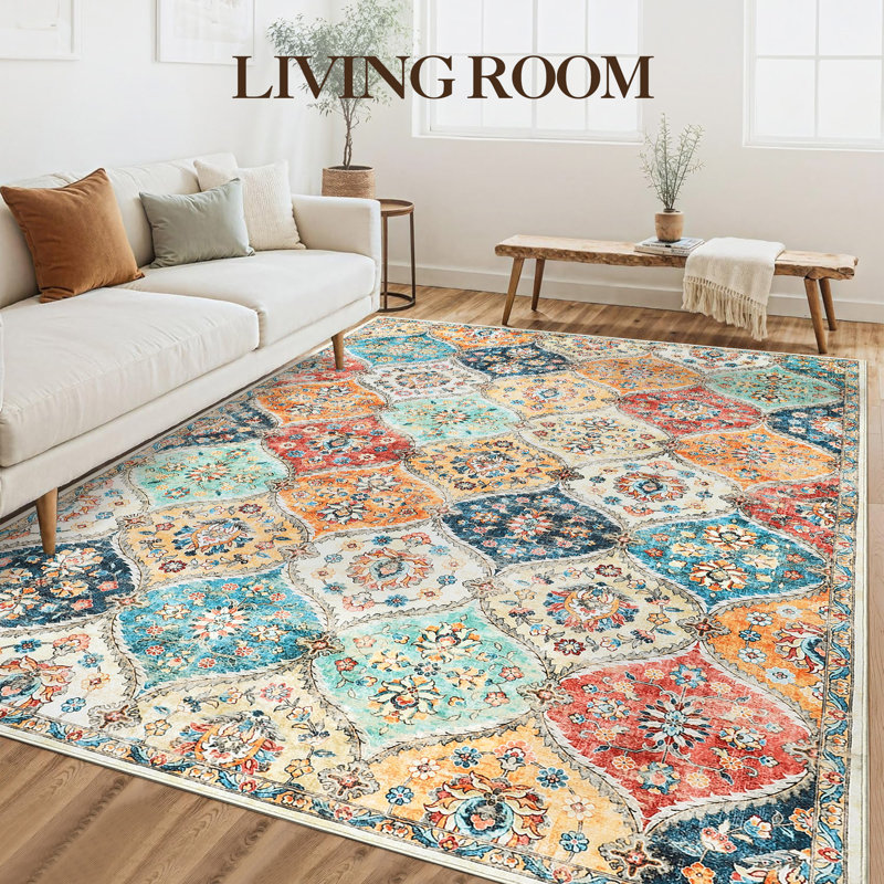 Grand tapis 274 x 366 cm (9 x 12 pi) en fausse laine ultra-douce, idéal pour la salle à manger, la chambre ou la cuisine. Résistant aux taches et fin, ce tapis d'appoint lavable à motif floral oriental est parfait pour le salon, la chambre à coucher ou la cuisine. Couleur orange.