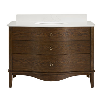 Clister 48" Vanity in Enhanced Brown Oak with Statuario Quartz Countertop