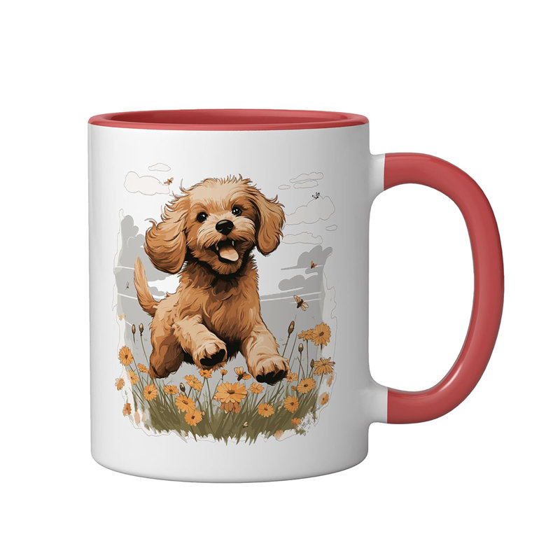 Cute Dog Ceramic Mug, Red/White, 11oz, Red