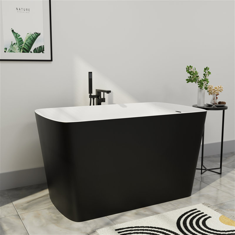 46.85'' x 27.3'' Freestanding Rectangular Soaking Small Acrylic Bathtub with Chrome Drain and Overflow, Black