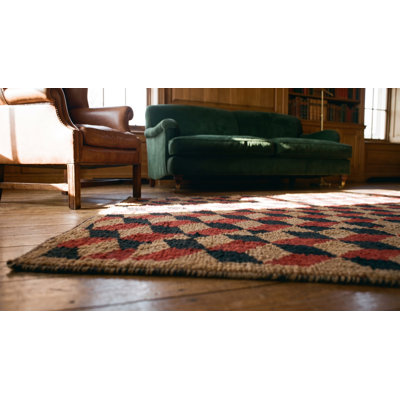 Antique Allover Geometric Wool &amp; Cotton Hooked - Loop Pile Multicolor Jewel Tones 1925 Rug