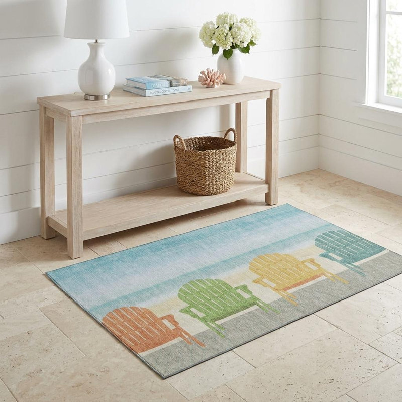Tapis lavable Adirondack 3 pi x 5 pi turquoise et vert avec protection UV