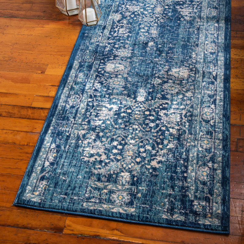 Tapis oriental bleu marine Wimpole, Tapis de couloir 2 pi 7 po x 12 pi