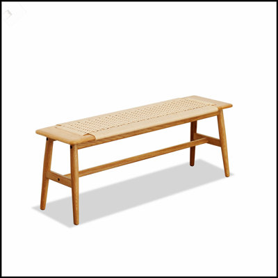 Woven Design Natural Oak Wood Dining Bench, Perfect For Dining Room, Bedroom, And Living Room