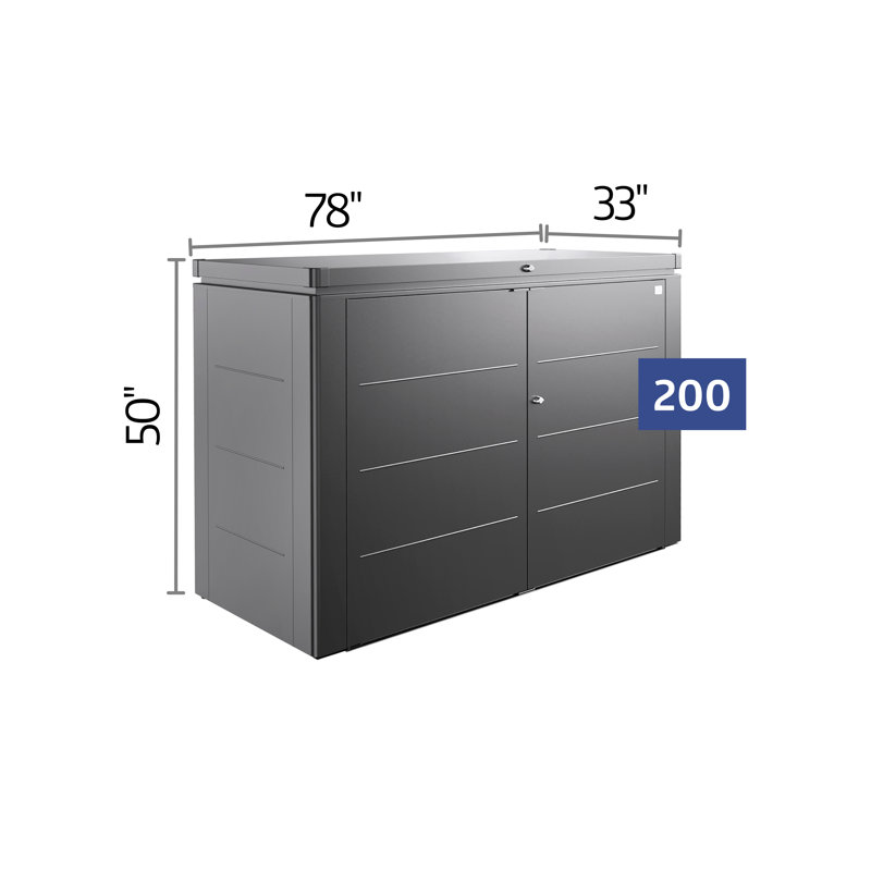 Biohort Highboard 200 7' L x 3' D x 4' H Water Resistant Galvanized Steel Garbage Can Storage Shed Dark Gray