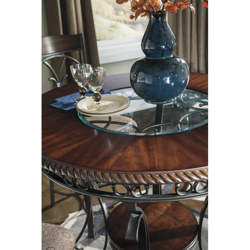 Industrial Earth-Toned 44" Round Glass & Wood Dining Table