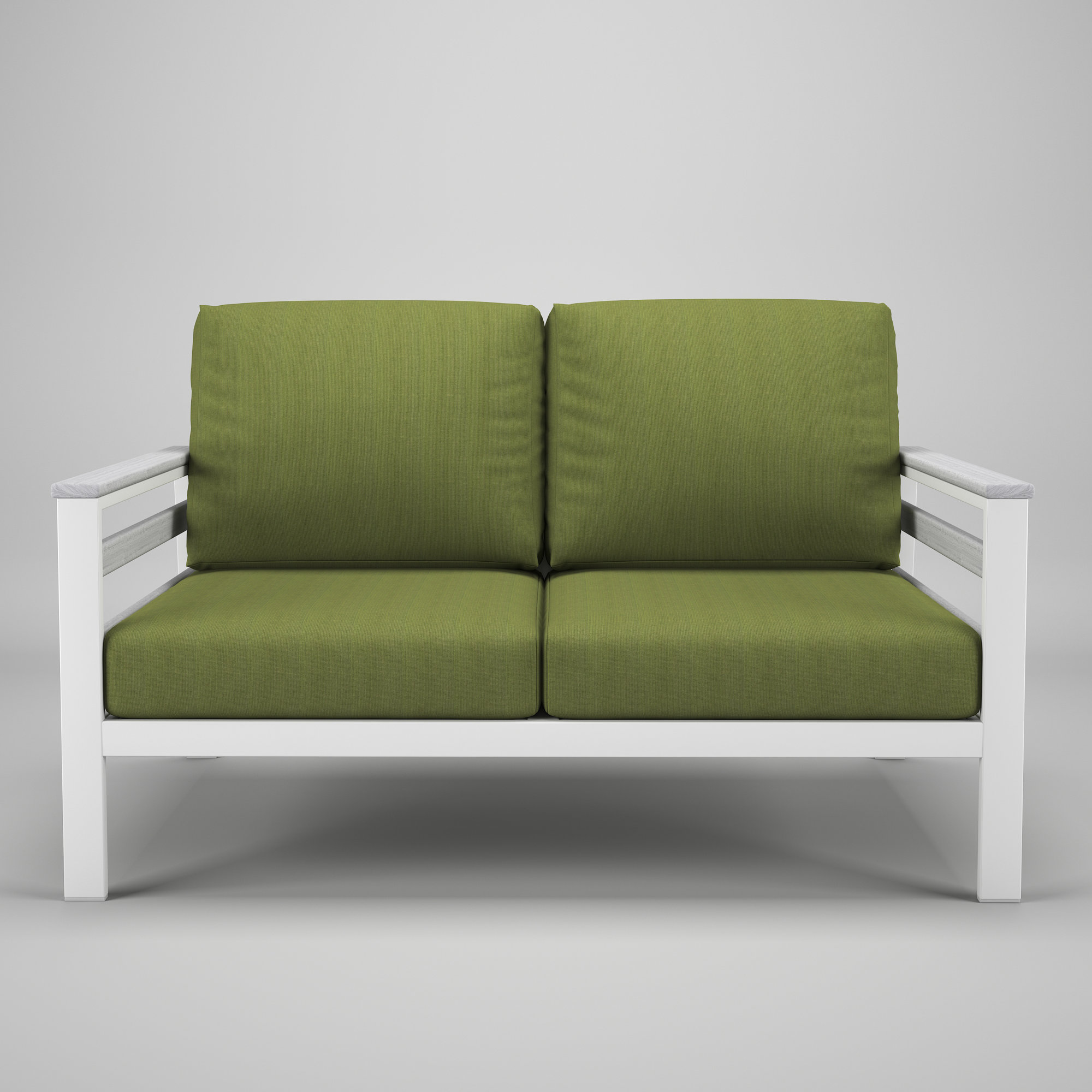 Townsend Metal Outdoor Loveseat With Sunbrella Cushion, Spectrum Cilantro