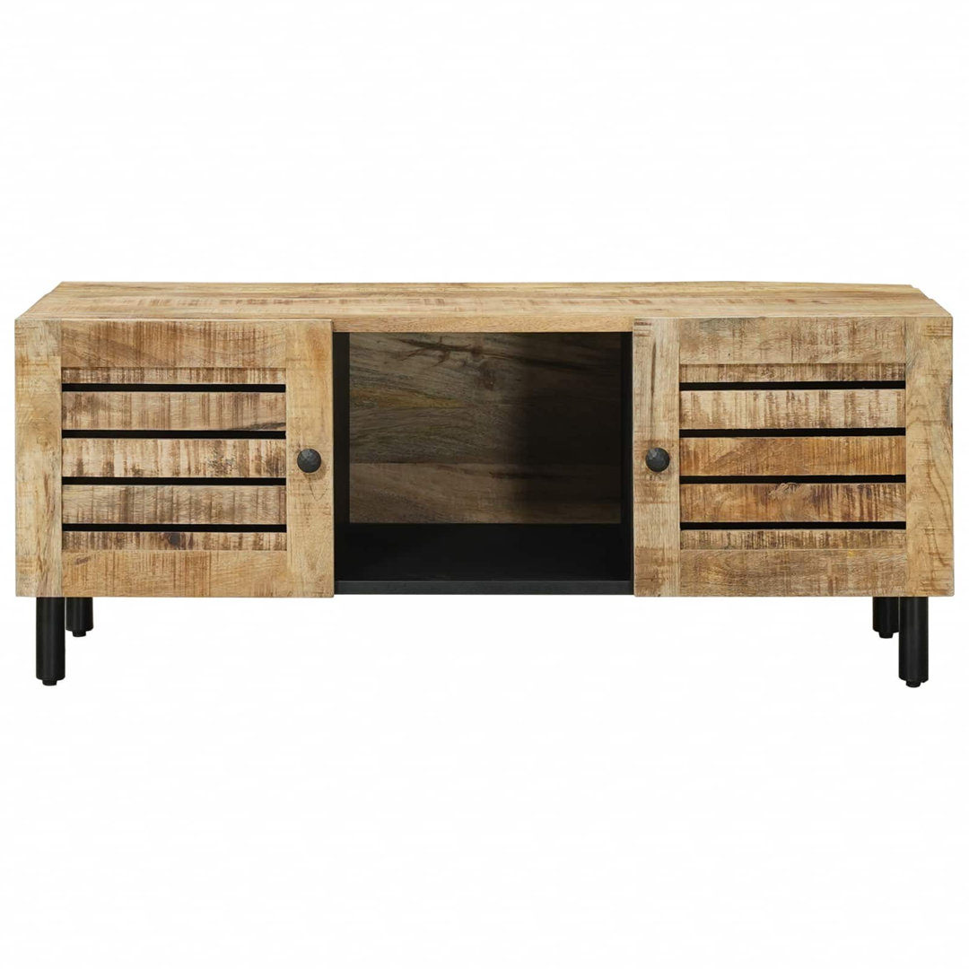 Coffee Table with Storage with Door Natural Solid Mango Wood Modern