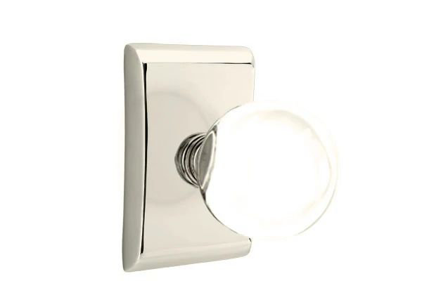 Ensemble de mortaise intérieure Emtek Passage avec rosette Neos et poignée en verre Bristol (droite), Nickel poli