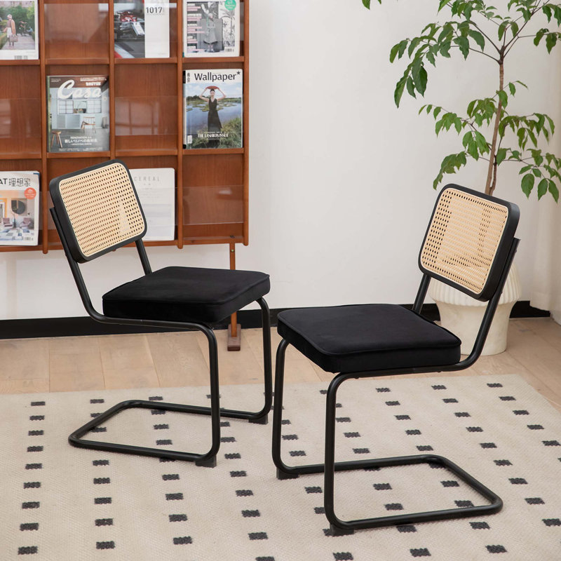 Ensemble de 2 chaises de salle à manger en rotin, Noir