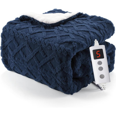 Heated Blanket Electric Throw, 50'' x 60'' Soft Sherpa Tufted Fasting Heating Blanket, Machine Washable Heated Throw Blanket with 10 Heating Levels and 10 Time Settings, Grey