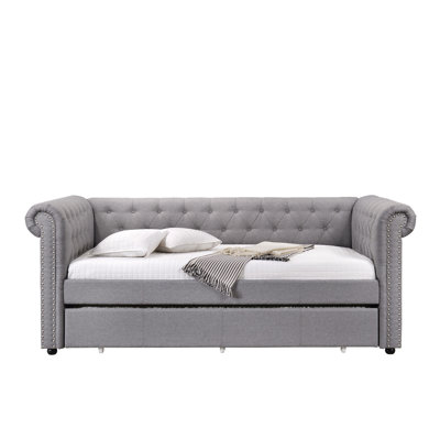 Justice Smoke Gray Fabric Daybed W/Trundle