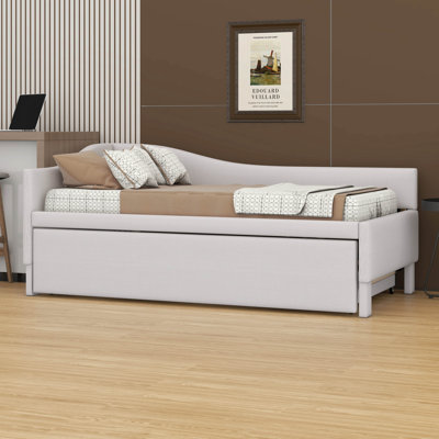 Twin Size Upholstered L-Shaped Daybed – Pop Up Trundle Included