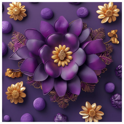 Édredon floral mauve et doré