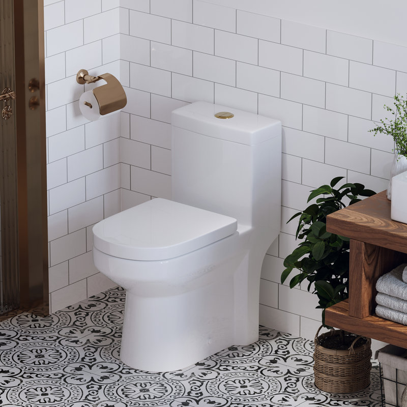 Toilette monobloc Nia 1,28 GPF ronde à double chasse au sol (siège inclus), Bouton doré