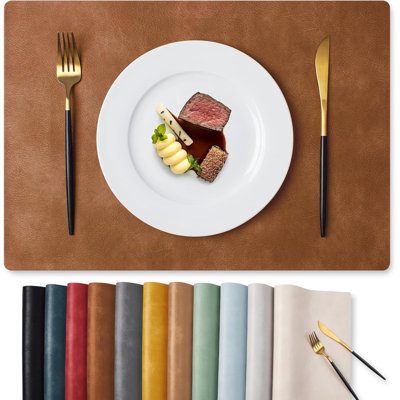 Vinyl Placemats Set of 6-12 X 17 Inch - Faux Leather 100% Waterproof Oil-Proof Wipeable PU Place Mats, Heat Resistant Reversible Table Mats
