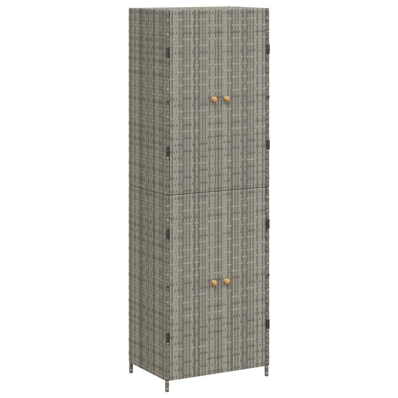 vidaXL Wooden Garden Storage Cabinet, Durable Poly Rattan, Water-Resistant, 4 Compartments, Outdoor Storage Cabinet, Powder-Coated Steel Frame, Solid Acacia Wood Knobs, 23.2"x15.7"x70.9", Grey