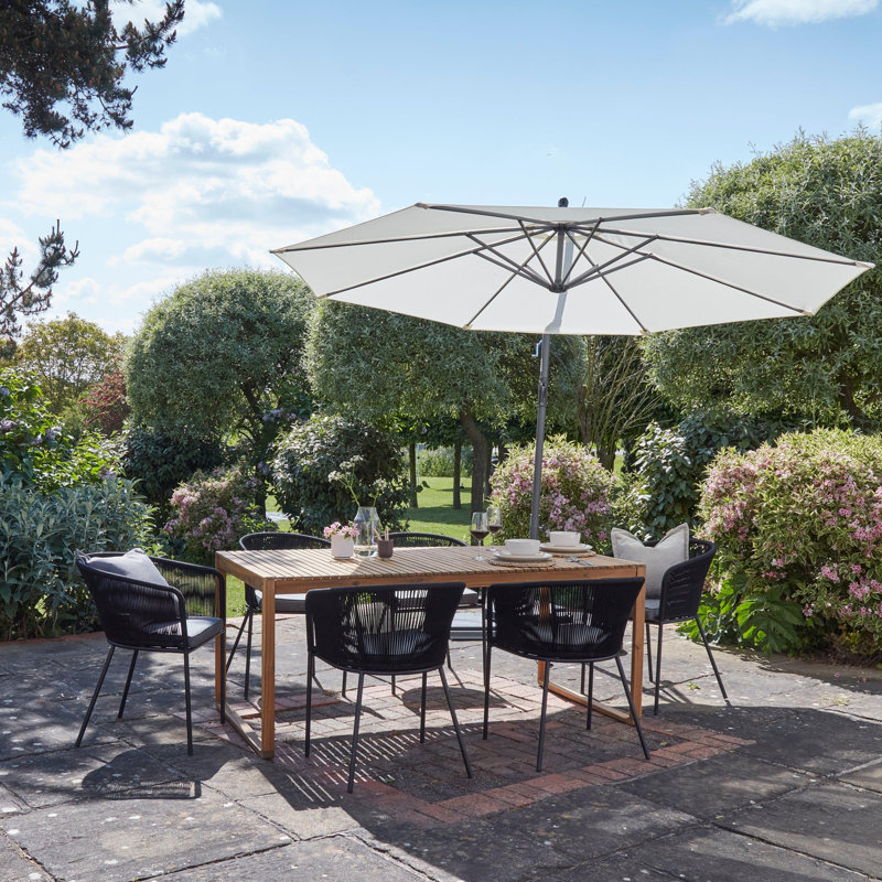 6 - Person Acacia Patio Dining Set with Rectangular Table, Natural Wood/Black/Grey