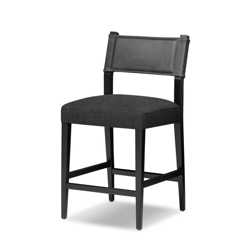 Tabouret Lorretta, Tabouret de comptoir (siège d'une hauteur de 25,9, Noir Palermo / mélange de polyester, Bois de frêne noir