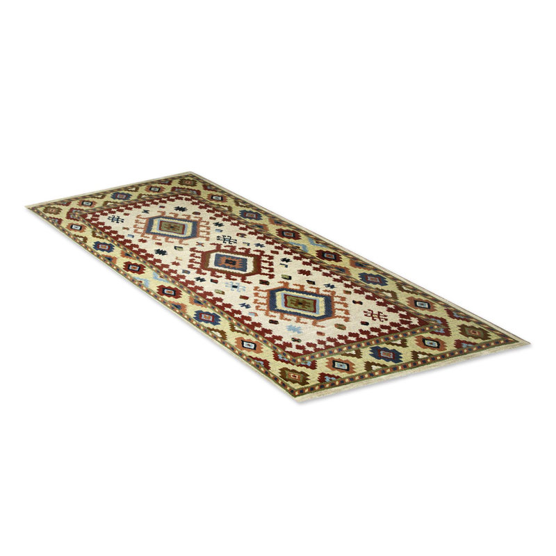 Wool Oriental Area Rug in Ivory/Green