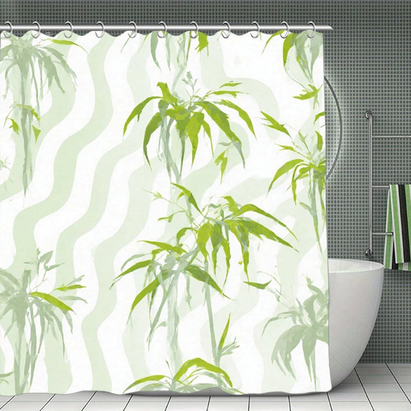 Rideaux de douche Green Bamboo Plants, 71 × 71, Blanc / motif floral vert