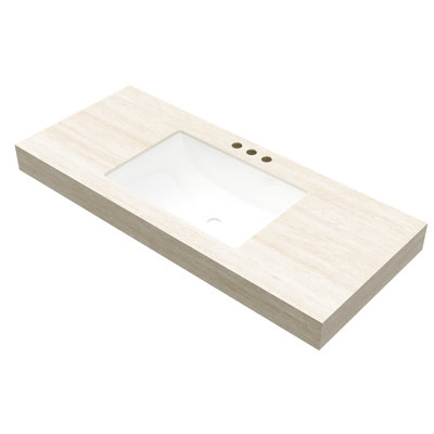 Comptoir de 48 po en pierre frittée à motif avec cuve en céramique encastrée et trois trous de robinet pré-percés, beige, 47,23 po de profondeur, 19,38 po de largeur, 8,69 po de hauteur, 74,14 lb, résistance aux égratignures,