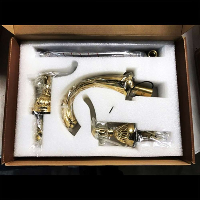 Lyon Widespread Bathroom Sink Faucet – Elegant TI-Gold Finish with Crystal Handles