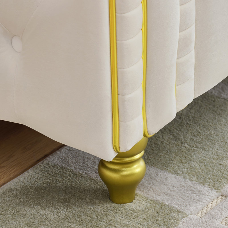 Canapé Chesterfield Averleigh, Velours beige