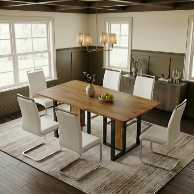 Mid-Century Modern 7-Piece Rectangular Dining Table Set With Chrome Metal Legs