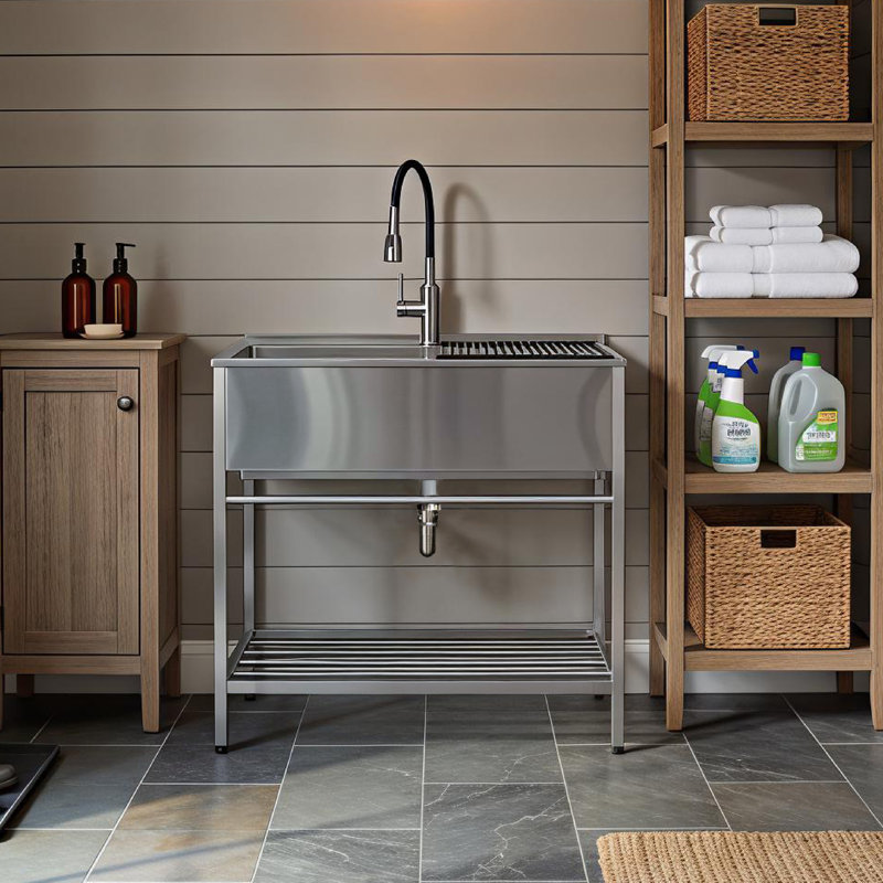 TFH-3622-SS 36'' L x 22'' W Free Standing Laundry Sink with Faucet