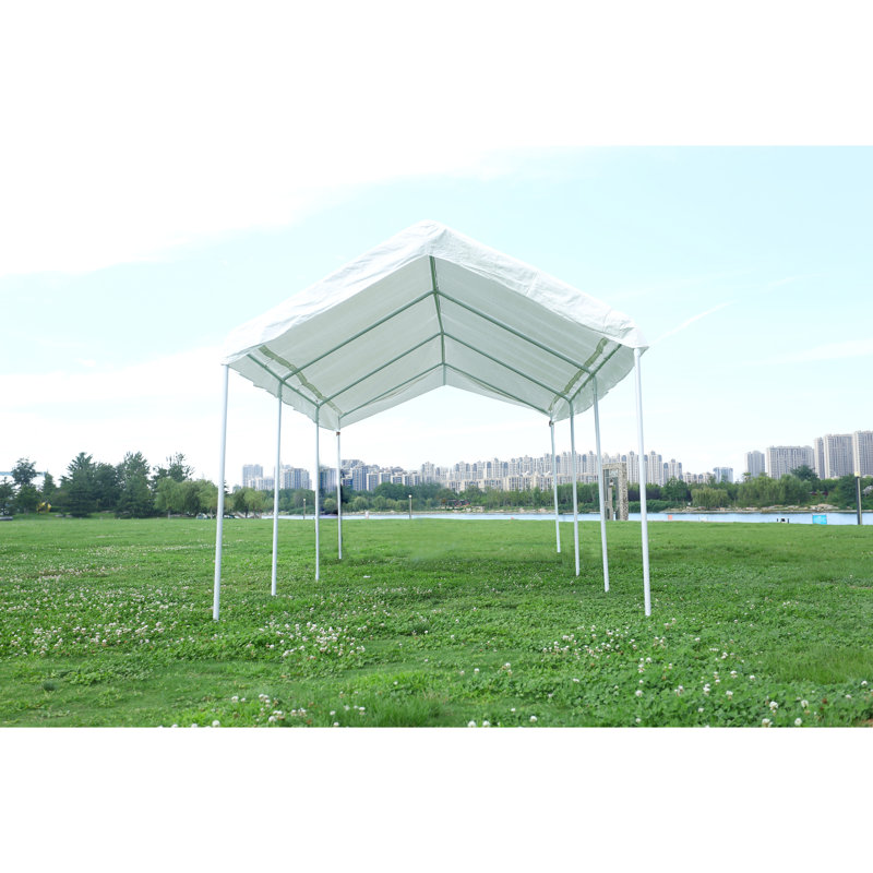Abri d'auto robuste 10 'X 20' - Conception triangulaire stable, tiges de mise à la terre, parois latérales détachables et