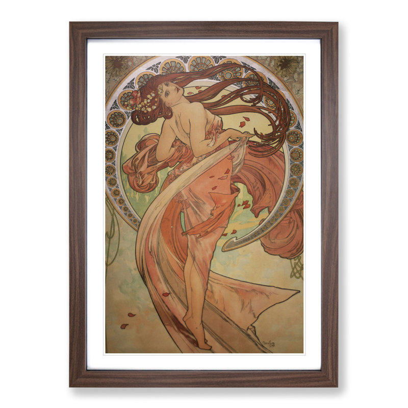 The Dance by Alphonse Mucha - Picture Frame Painting on MDF, 48cm H x 36cm W x 2cm D, Walnut Framed