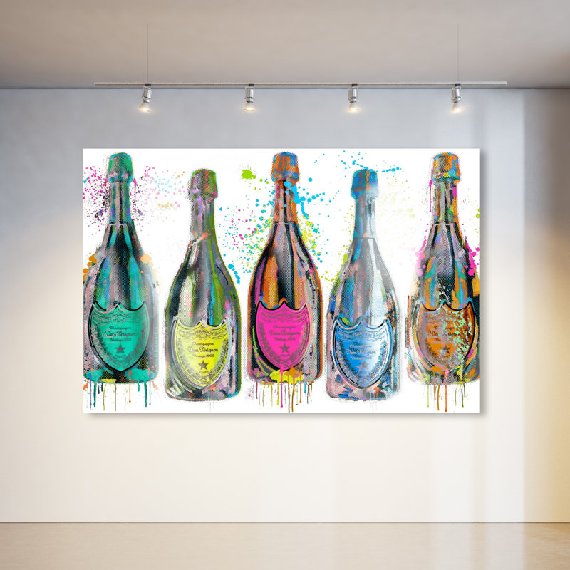 Drinks and Spirits Luminous Party Champagne Day Bottles, impression sur toile, H 24 po x l 36 po, Toile tendue, Sans cadre