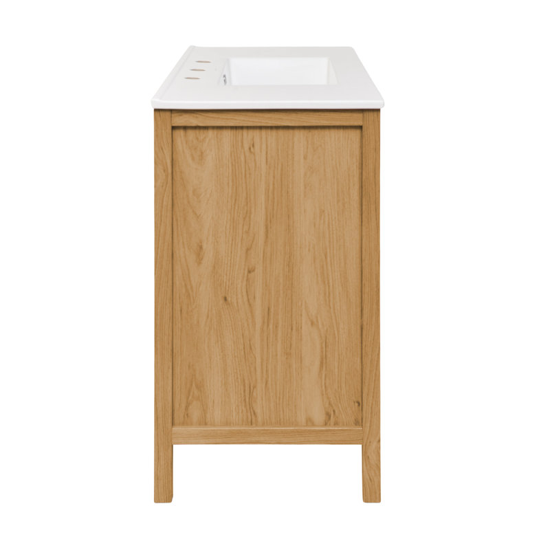 Meuble-lavabo autoportant en chêne 36 po avec comptoir à 3 trous Château, Blanc, Chêne doré, 8 po