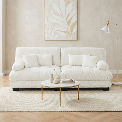 Canapé modulaire rembourré en chenille blanche avec siège rembourré Cloud, 2 coussins lombaires et 2 coussins décoratifs pour le salon