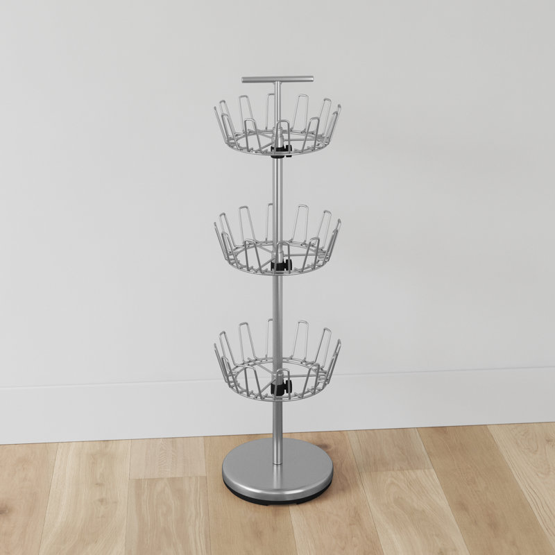 3-Tier Revolving Shoe Tree with Strong Steel Frame Weighted Base for Stability and Holds Up to 18 Pairs, Silver